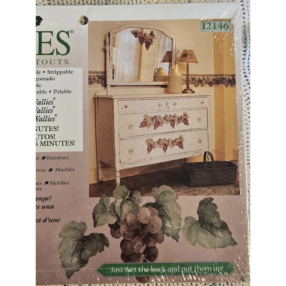 Lot of 2 Wallies Tuscan Grapes Wallpaper Cutouts #12146 New Sealed Pre-Pasted
